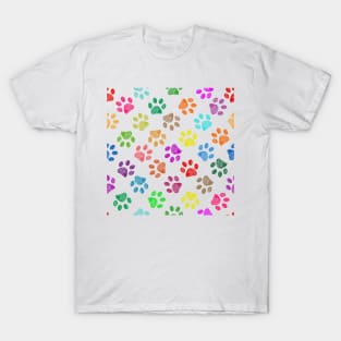 Colorful vibrant colored doodle paw prints T-Shirt